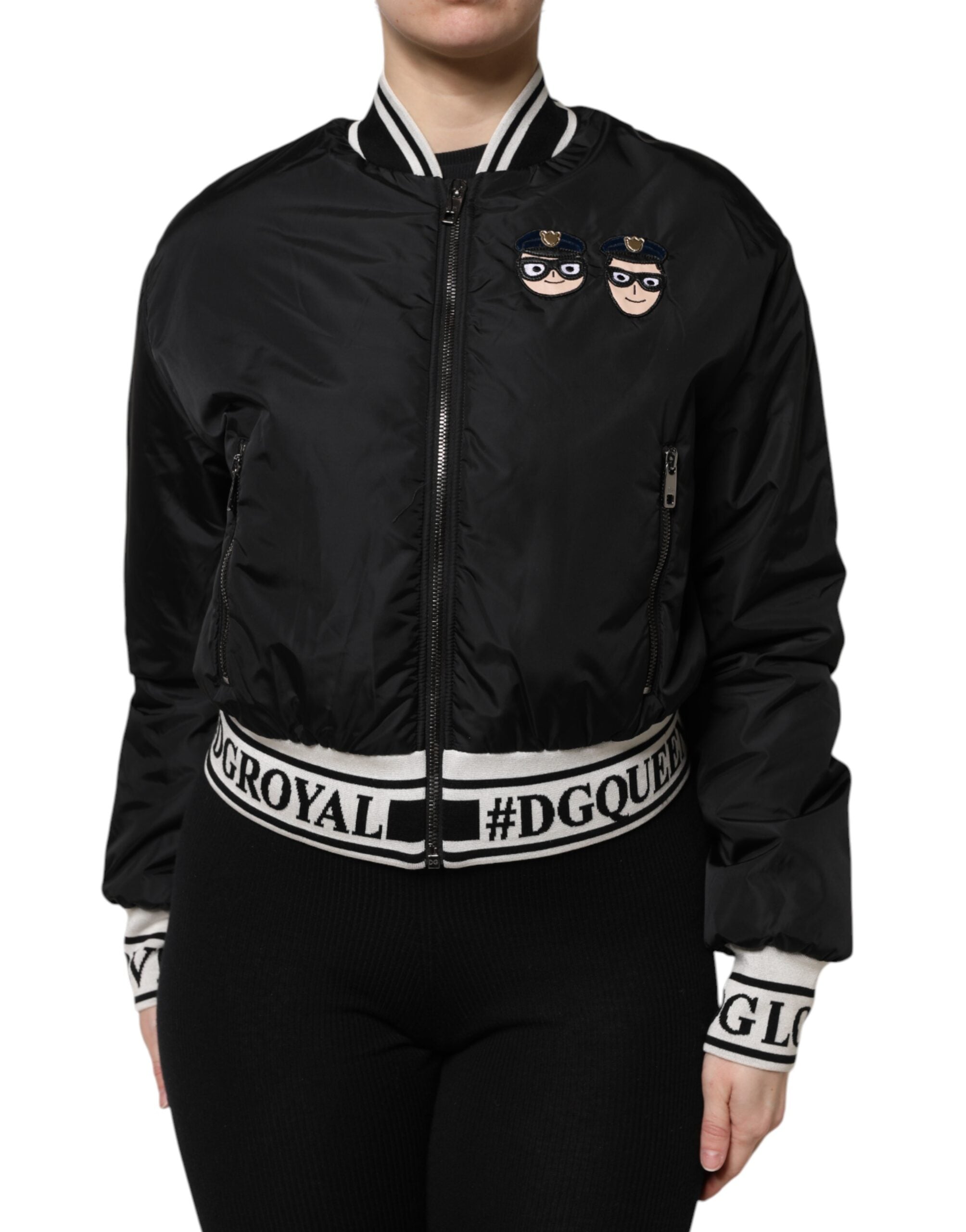 Dolce & Gabbana Schwarze Nylon #DGFamily Bomberjacke mit durchgehendem Reißverschluss